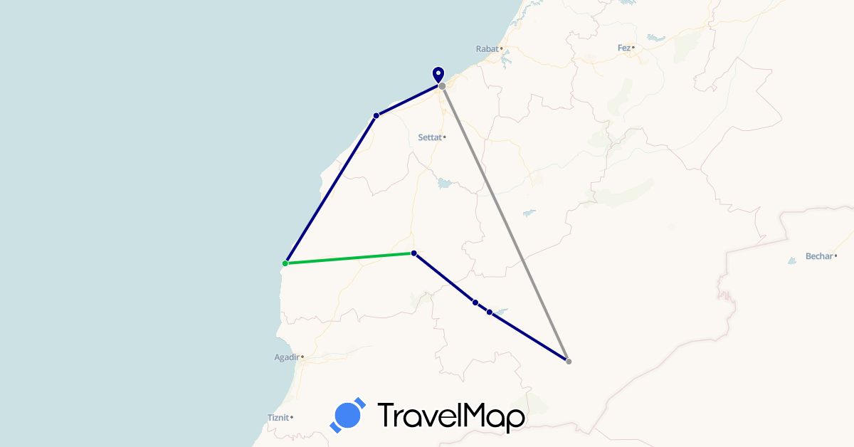 TravelMap itinerary: driving, bus, plane in Morocco (Africa)